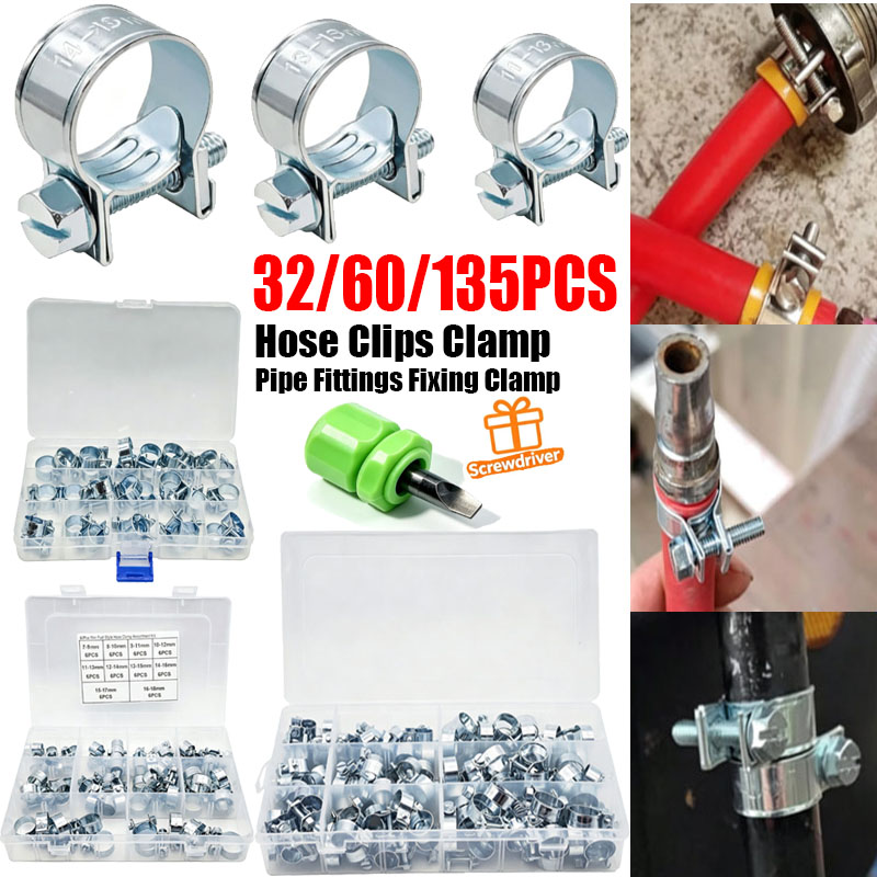 32/60/135Pcs 7-18mm Mini Clamp - Hose Clamp Assorted review and price