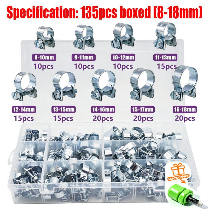 32/60/135Pcs 7-18mm Mini Clamp - Hose Clamp Assorted review and price